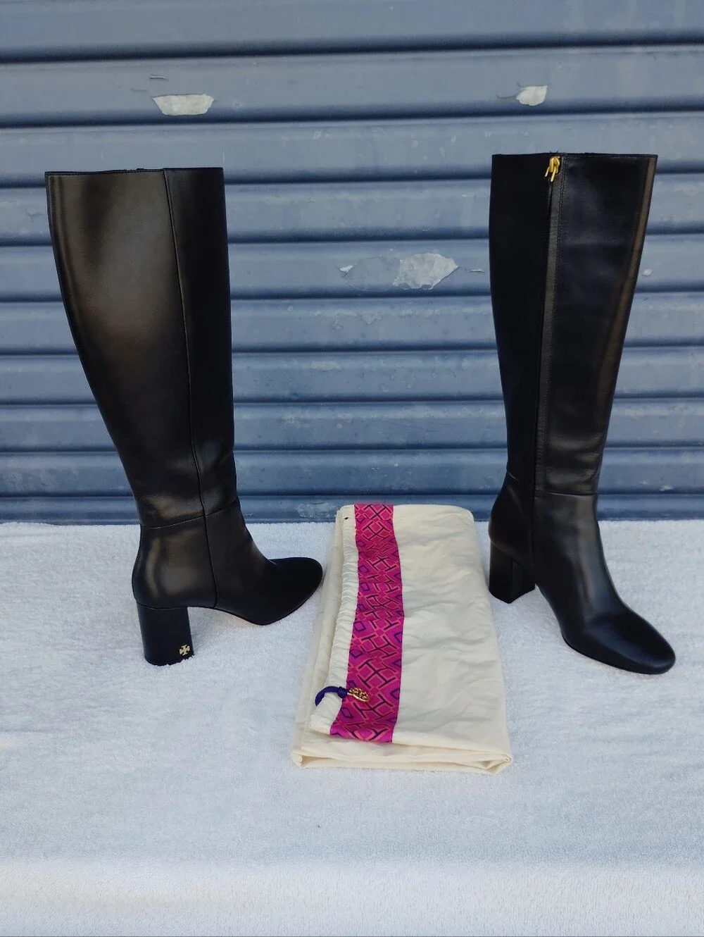 Tory Burch Black Leather Over-the-Knee Block Heel Boots